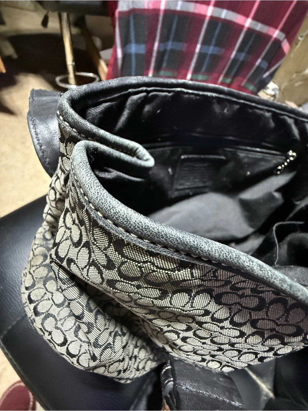 COACH Some Rehab Needed Vintage Soho Signature Jacquard Flap Satchel Black/Grey - Picture 8 of 16